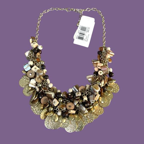 Hammered Medallion Beaded Statement Necklace y2k NWT - Picture 1 of 15